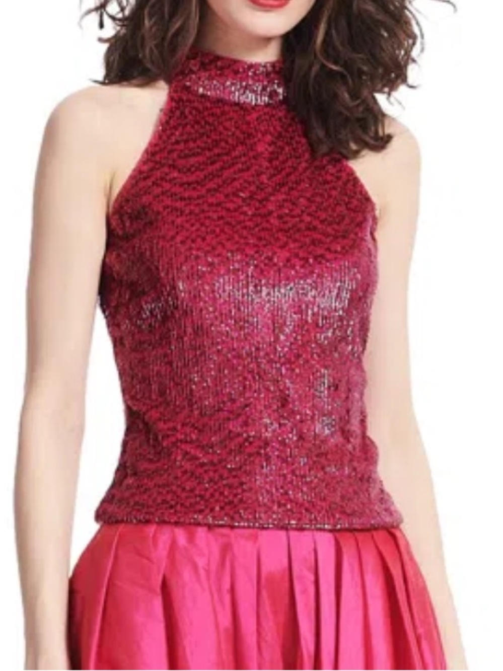 Sequined High-Neck Fuchsia top